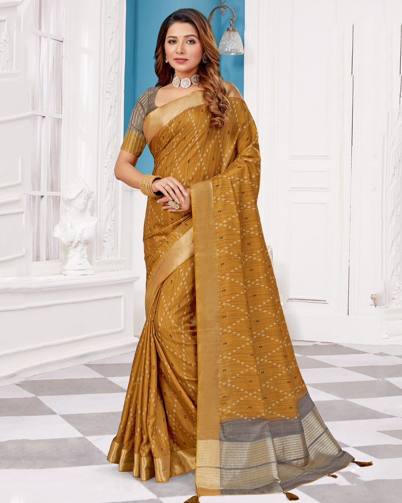 Vishal Prints Ochre Poly Cotton Digital Print Saree With Fancy Border