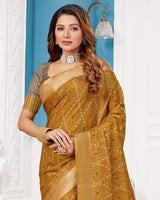 Vishal Prints Ochre Poly Cotton Digital Print Saree With Fancy Border