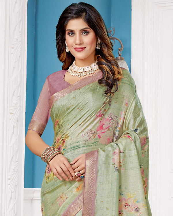 Vishal Prints Turquoise Green Poly Cotton Digital Print Saree With Fancy Border