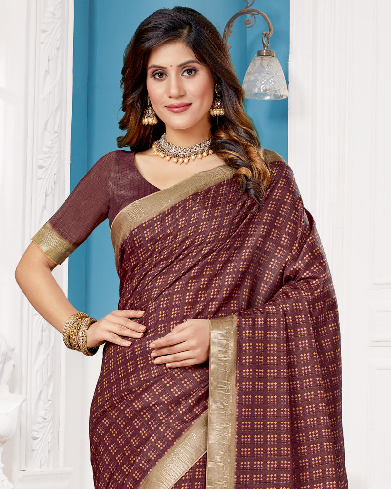 Vishal Prints Wine Poly Cotton Digital Print Saree With Fancy Border