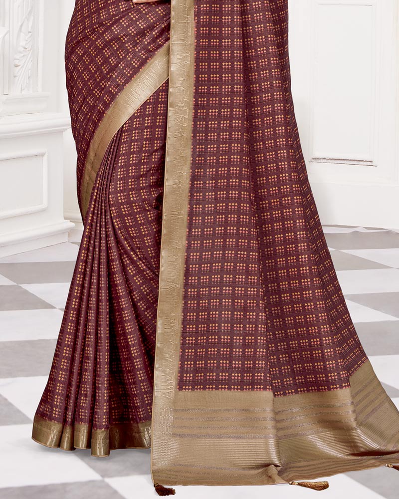 Vishal Prints Wine Poly Cotton Digital Print Saree With Fancy Border