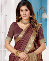 Vishal Prints Wine Poly Cotton Digital Print Saree With Fancy Border