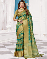 Vishal Prints Rama Green Poly Cotton Digital Print Saree With Fancy Border