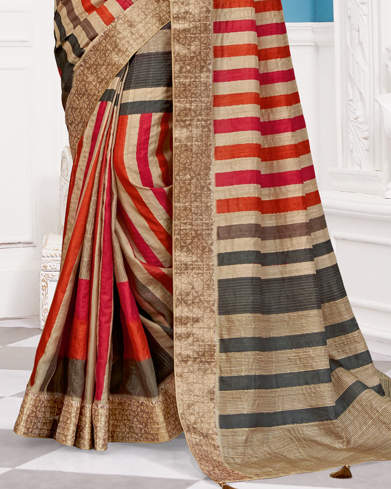 Vishal Prints Light Brown Poly Cotton Digital Print Saree With Fancy Border