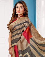 Vishal Prints Light Brown Poly Cotton Digital Print Saree With Fancy Border