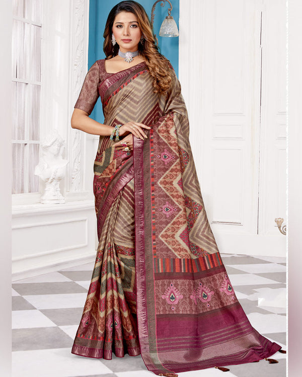 Vishal Prints Toast Pink Poly Cotton Digital Print Saree With Fancy Border