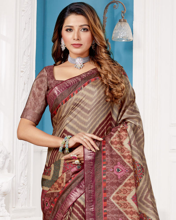 Vishal Prints Toast Pink Poly Cotton Digital Print Saree With Fancy Border