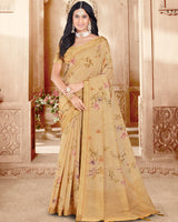 Vishal Prints Sand Brown Designer Poly Cotton Saree With Weaved Border And Tassel