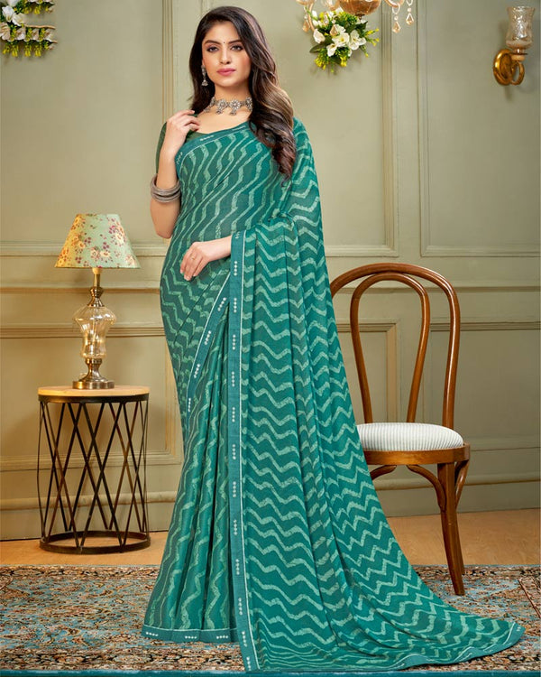 Vishal Prints Teal Blue Printed Criva Crepe Saree With Fancy Border