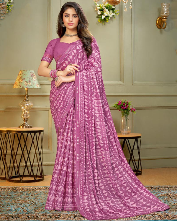 Vishal Prints Mauve Printed Criva Crepe Saree With Fancy Border