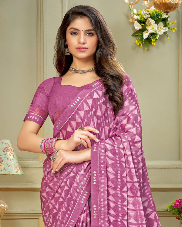 Vishal Prints Mauve Printed Criva Crepe Saree With Fancy Border