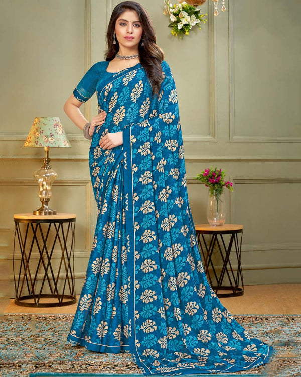 Vishal Prints Matisse Blue Printed Criva Crepe Saree With Fancy Border