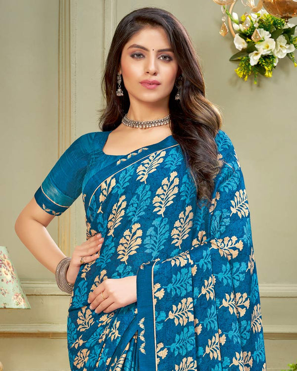 Vishal Prints Matisse Blue Printed Criva Crepe Saree With Fancy Border