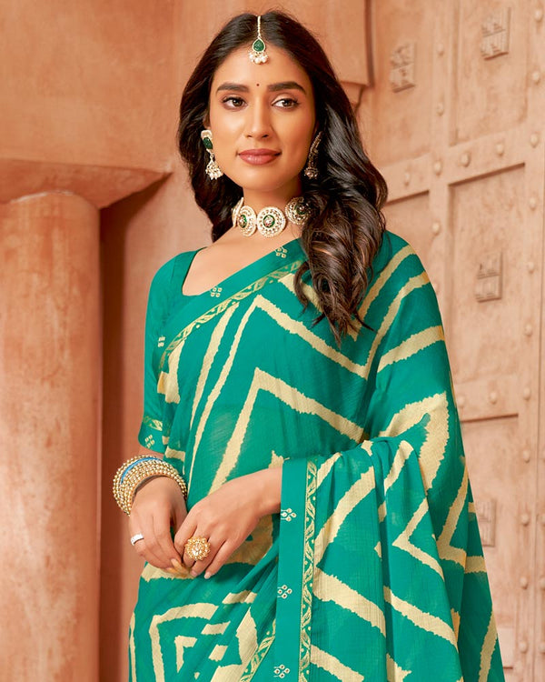 Vishal Prints Aqua Green Printed Chiffon Saree With Fancy Border