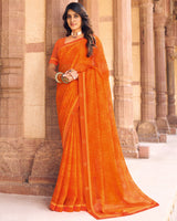 Vishal Prints Orange Printed Chiffon Saree With Fancy Border