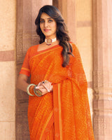 Vishal Prints Orange Printed Chiffon Saree With Fancy Border