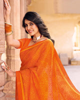 Vishal Prints Orange Printed Chiffon Saree With Fancy Border