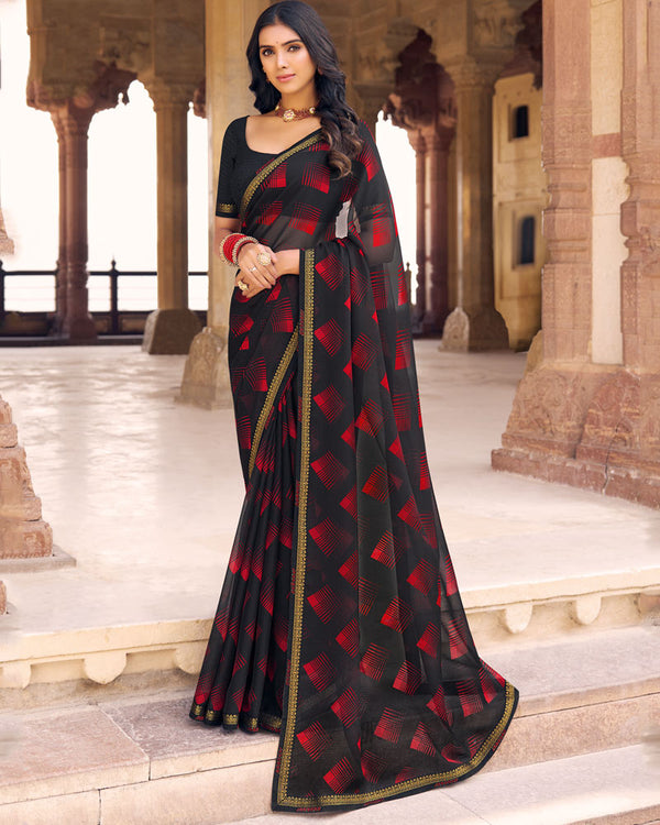 Vishal Prints Black Printed Chiffon Saree With Fancy Border