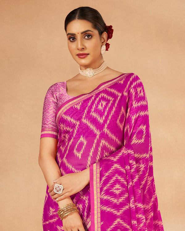 Vishal Prints Dark Fuchsia Printed Chiffon Saree With Fancy Border