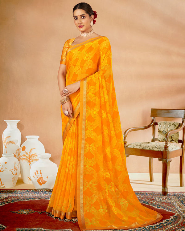 Vishal Prints Saffron Color Printed Chiffon Saree With Fancy Border