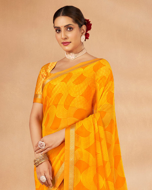 Vishal Prints Saffron Color Printed Chiffon Saree With Fancy Border