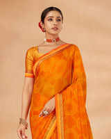 Vishal Prints Orange Printed Chiffon Saree With Fancy Border