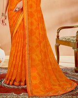 Vishal Prints Orange Printed Chiffon Saree With Fancy Border