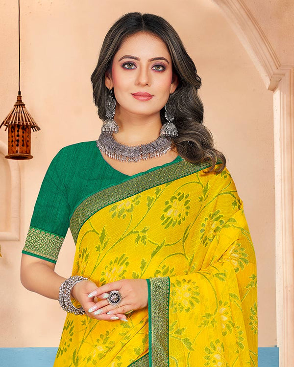 Vishal Prints Yellow Brasso Saree With Foil Print And Zari Border