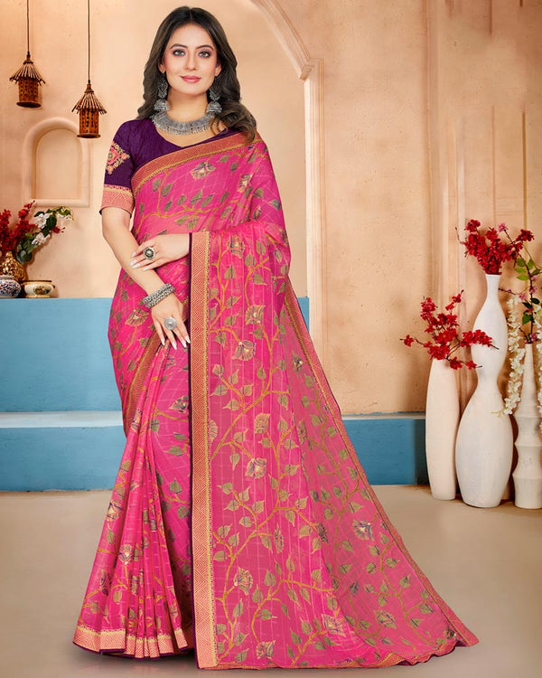 Vishal Prints Rani Brasso Saree With Foil Print And Zari Border