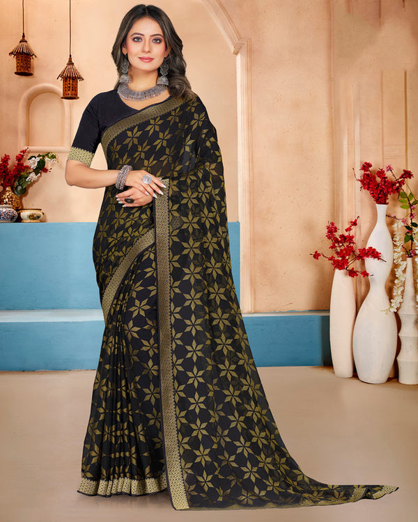 Vishal Prints Black Brasso Saree With Foil Print And Zari Border