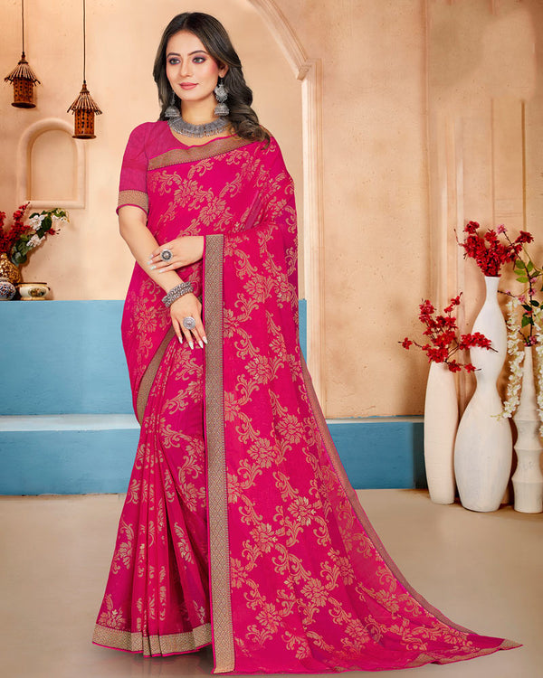 Vishal Prints Rani Brasso Saree With Foil Print And Zari Border