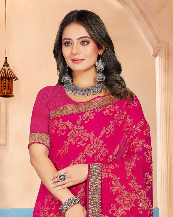 Vishal Prints Rani Brasso Saree With Foil Print And Zari Border