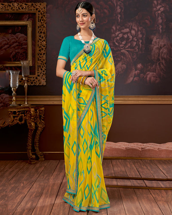 Vishal Prints Yellow Printed Georgette Saree With Fancy Border