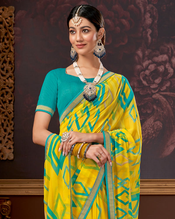 Vishal Prints Yellow Printed Georgette Saree With Fancy Border