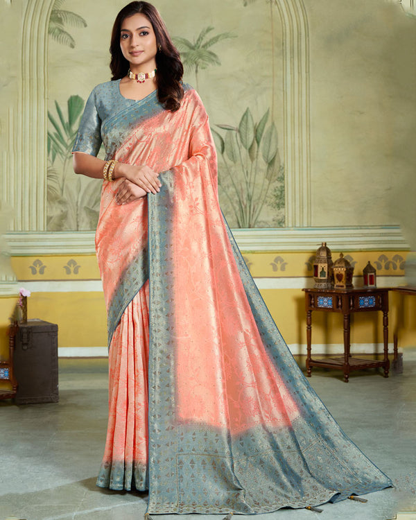 Vishal Prints Hit Grey Designer Dola Silk Saree With Weaving And Diamond Work