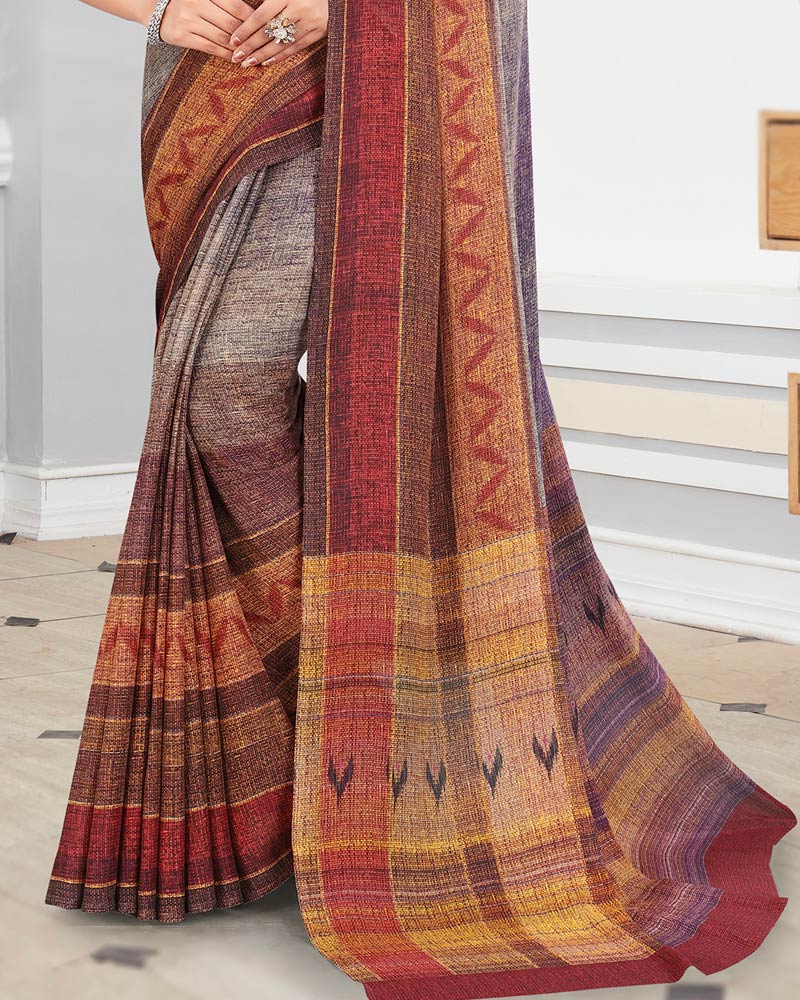 Vishal Prints Brown Digital Print Criva Crepe Saree