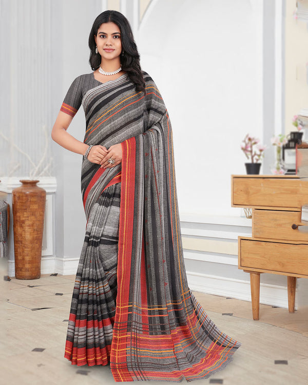 Vishal Prints Charcoal Grey Digital Print Criva Crepe Saree