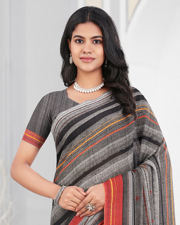 Vishal Prints Charcoal Grey Digital Print Criva Crepe Saree