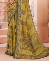 Vishal Prints Dark Mustard Digital Print Criva Crepe Saree