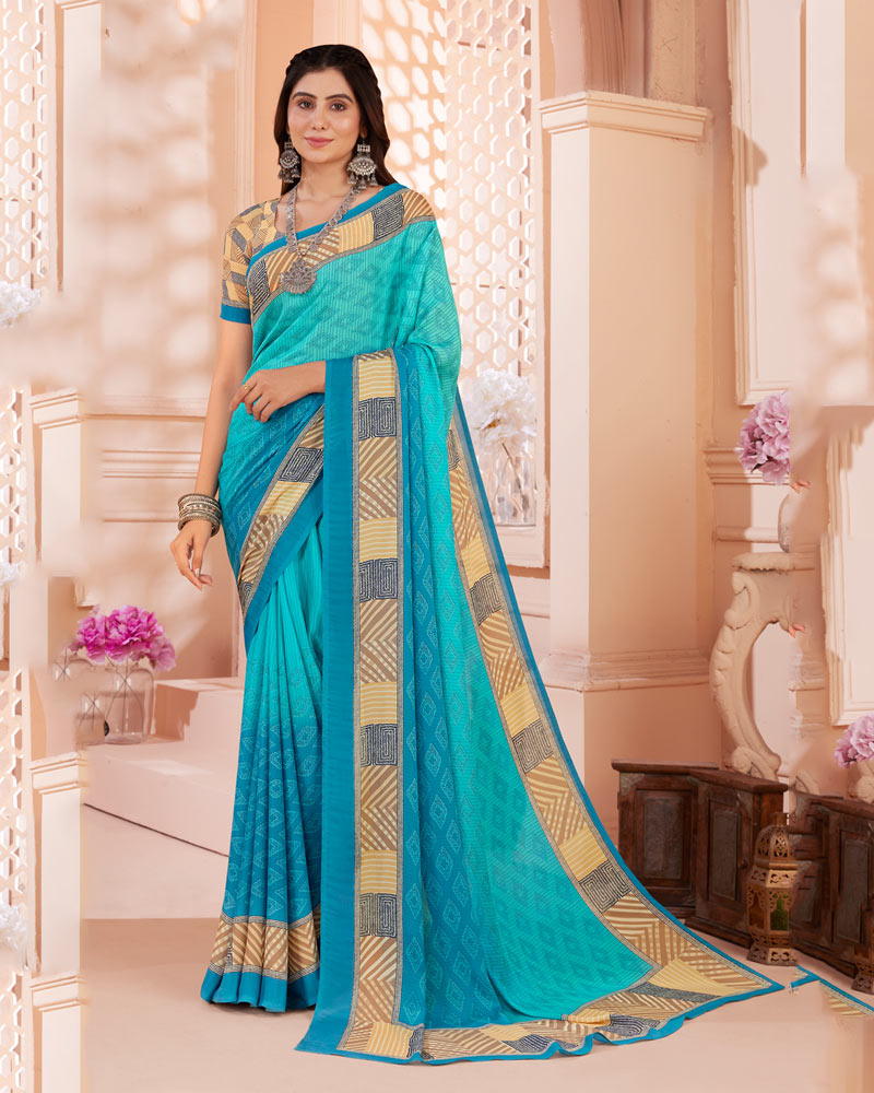 Vishal Prints Turquoise Blue Digital Print Criva Crepe Saree