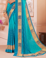 Vishal Prints Turquoise Blue Digital Print Criva Crepe Saree