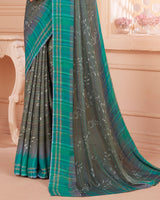 Vishal Prints Teal Green Digital Print Criva Crepe Saree