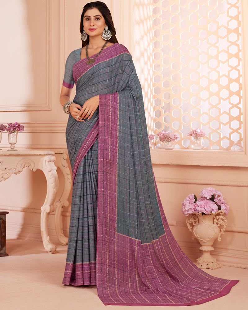 Vishal Prints Charcoal Grey Digital Print Criva Crepe Saree