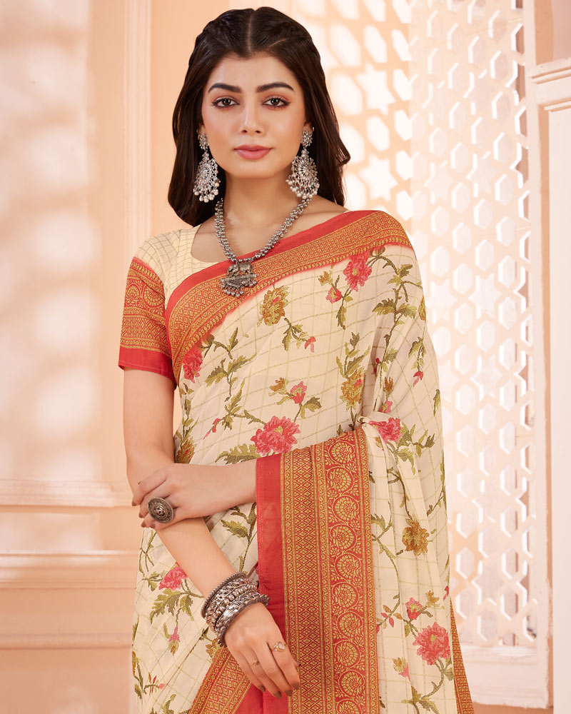 Vishal Prints Off White Digital Print Criva Crepe Saree