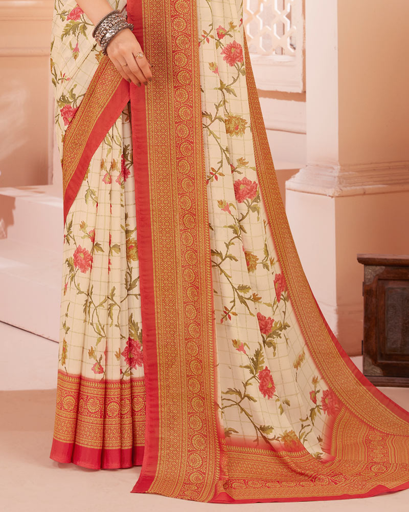 Vishal Prints Off White Digital Print Criva Crepe Saree