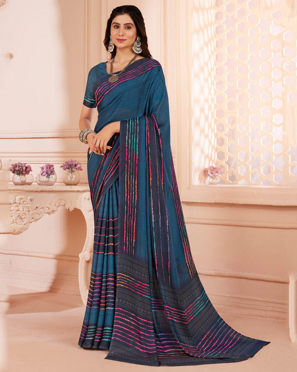 Vishal Prints Elephant Blue Digital Print Criva Crepe Saree