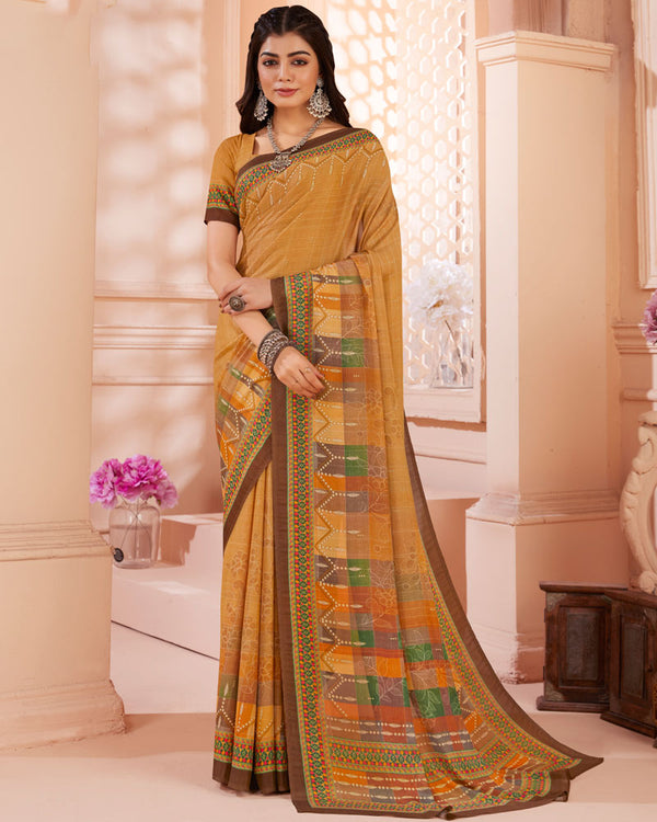 Vishal Prints Copper Yellow Digital Print Criva Crepe Saree