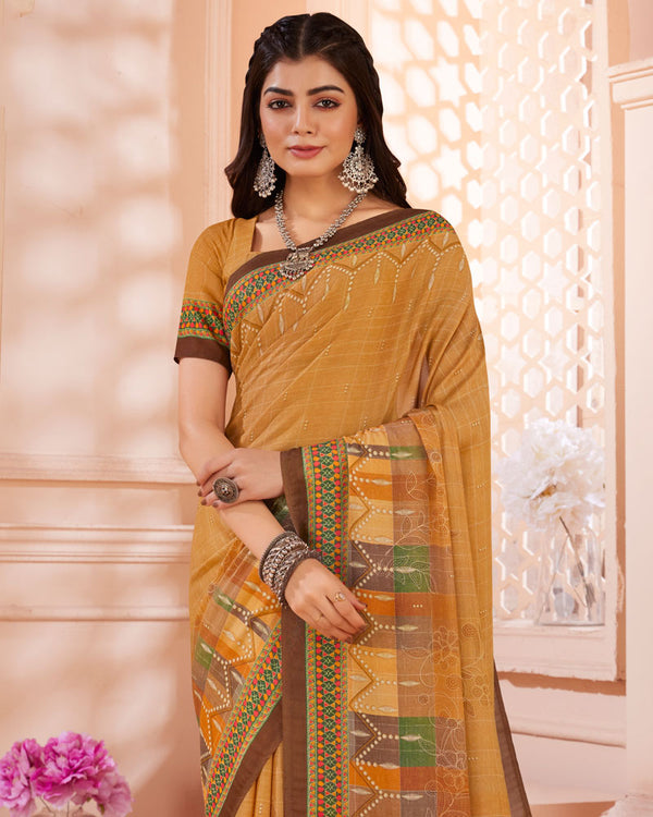 Vishal Prints Copper Yellow Digital Print Criva Crepe Saree