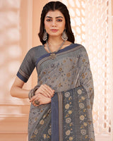 Vishal Prints Grey Digital Print Criva Crepe Saree