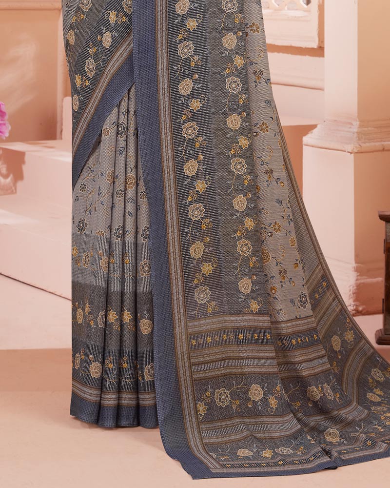 Vishal Prints Grey Digital Print Criva Crepe Saree